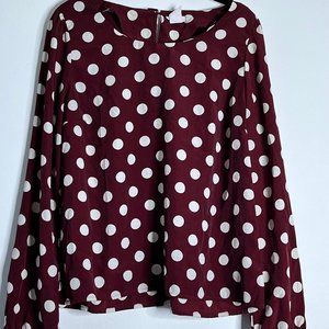 Burgundy Polka Dot Long Sleeve Top